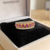 R-607 (16) Pave 2.15 Cts Round Brilliant F/VS1 Diamonds Ruby Band Ring In 14K Yellow Gold