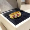 R-608 (16) 0.70 Cts Round Brilliant F/VS1 Diamonds Channel Set Ruby Men's Ring In 18K Gold