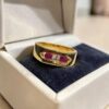 R-608 (18) 0.70 Cts Round Brilliant F/VS1 Diamonds Channel Set Ruby Men's Ring In 18K Gold
