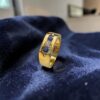 R-609 (15) 0.70 Cts Round Brilliant F/VS1 Diamonds Blue Sapphire 3-Stone Mens Ring 18K Gold