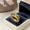 R-609 (20) 0.70 Cts Round Brilliant F/VS1 Diamonds Blue Sapphire 3-Stone Mens Ring 18K Gold