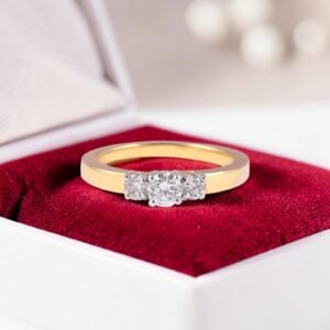 R-613 (5) 1 Cts GIA Certified Round Brilliant F/VS1 Diamonds Three-Stone Ring In 18K Gold