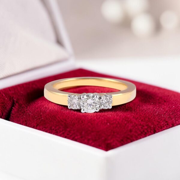 1 Cts GIA Certified Round Brilliant F/VS1 Diamonds Three-Stone Ring In 18K Gold