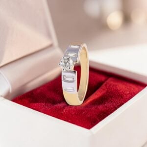0.90 Cts GIA Certified Round Baguette Shape F/VS1 Diamonds Wedding Ring 14K Gold