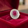Pave 9 Cts Round Baguette Cut F/VS1 Diamonds Ruby Cocktail Ring 14K Yellow Gold