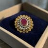 Pave 7.13 Cts Round Baguette Shape F/VS1 Diamonds Ruby Cocktail Ring In 14K Gold