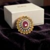 Pave 7.13 Cts Round Baguette Shape F/VS1 Diamonds Ruby Cocktail Ring In 14K Gold