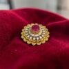Pave 7.13 Cts Round Baguette Shape F/VS1 Diamonds Ruby Cocktail Ring In 14K Gold