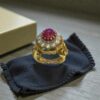Beautiful 5.78 Cts Round Brilliant F/VS1 Diamonds Ruby Cocktail Ring In 14K Gold