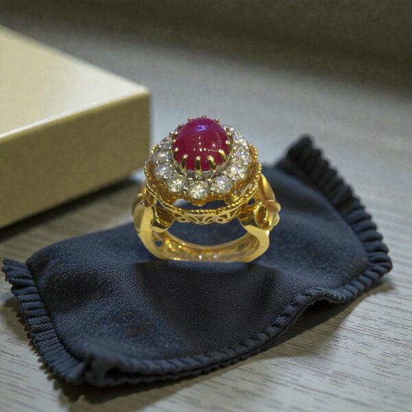 Beautiful 5.78 Cts Round Brilliant F/VS1 Diamonds Ruby Cocktail Ring In 14K Gold
