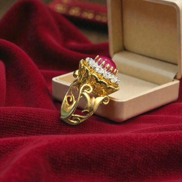 Beautiful 5.78 Cts Round Brilliant F/VS1 Diamonds Ruby Cocktail Ring In 14K Gold