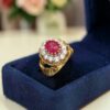 Beautiful 5.78 Cts Round Brilliant F/VS1 Diamonds Ruby Cocktail Ring In 14K Gold