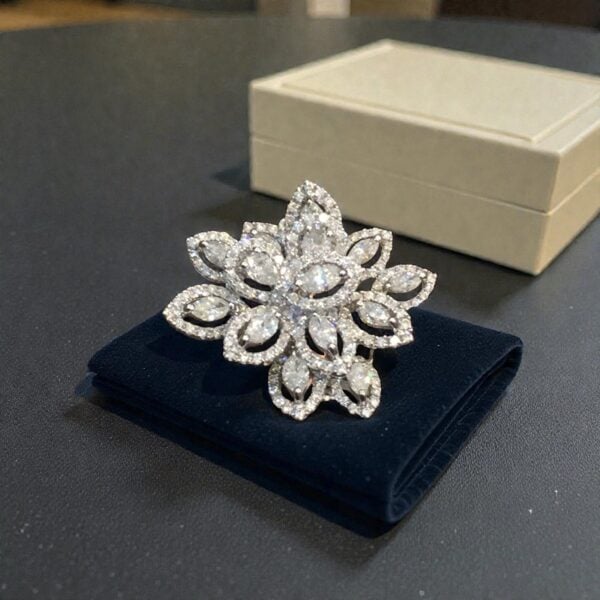 Pave 2.21 Cts Round Marquise Pear Shape F/VS1 Diamonds Cocktail Ring In 14K Gold