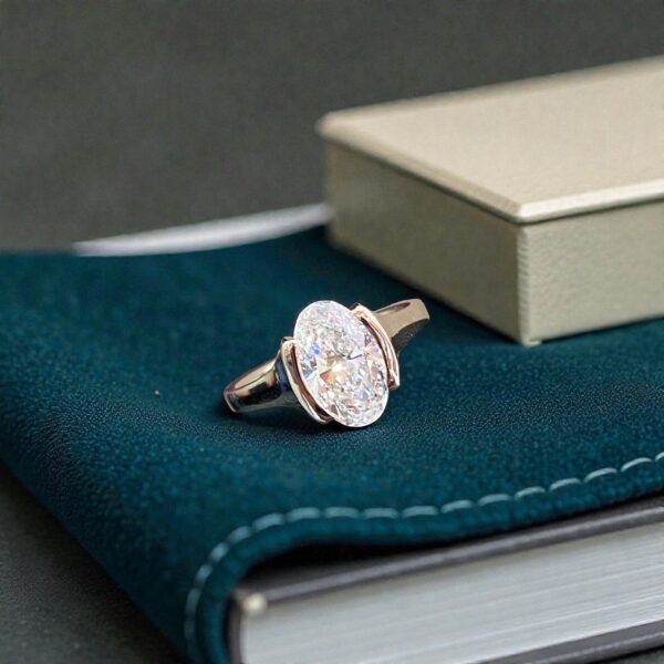 GIA Certified 2.50 Cts Oval Shape F/VS1 Diamond Half Bezel Set Ring In 18K Gold