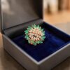 Classy 0.40 Cts Round Brilliant F/VS1 Diamonds Emerald Cocktail Ring In 14K Gold
