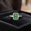 1.80 Cts Round Brilliant F/VS1 Diamonds Emerald Cocktail Ring In 14K Yellow Gold