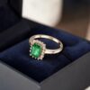 1.80 Cts Round Brilliant F/VS1 Diamonds Emerald Cocktail Ring In 14K Yellow Gold