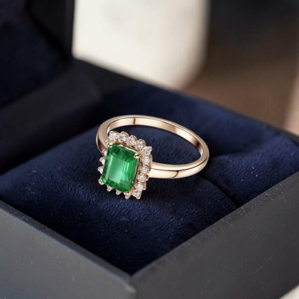 1.80 Cts Round Brilliant F/VS1 Diamonds Emerald Cocktail Ring In 14K Yellow Gold