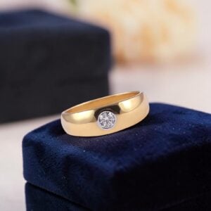 Classy 1/5 Cts Round Brilliant F/VS1 Diamond Unisex Flush Set Band Ring 18K Gold