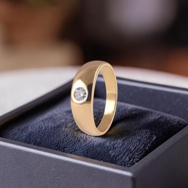 Classy 1/5 Cts Round Brilliant F/VS1 Diamond Unisex Flush Set Band Ring 18K Gold