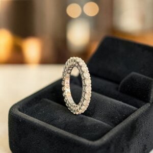 2.10 Cts Pavé Round Brilliant F/VS1 Diamonds Engagement Band Ring 14K White Gold