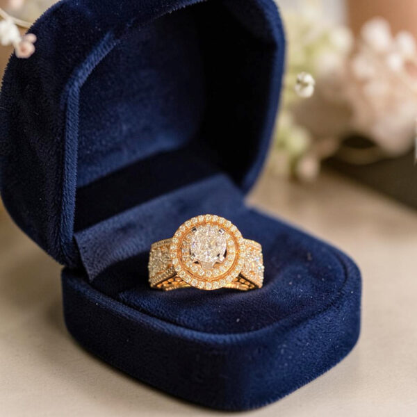 Classy 2.62 Cts Multi-Shape F/VS1 Diamonds Double Halo Engagement Ring 14KT Gold