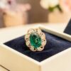 Pavé 1.95 Cts Marquise Round Shape F/VS1 Diamonds Emerald Cocktail Ring 14K Gold
