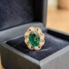 Pavé 1.95 Cts Marquise Round Shape F/VS1 Diamonds Emerald Cocktail Ring 14K Gold