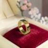 R-652 (16) 0.30 Cts Round Brilliant F/VS1 Diamond Unisex Love Three-Stone Ring in 18K Gold