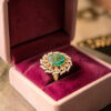 Classic 0.88 Cts Round Brilliant F/VS1 Diamonds Emerald Cocktail Ring 14K Gold