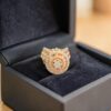2.97 Cts Round Brilliant F/VS1 Diamonds Double Halo Cluster Ring 14K Rose Gold