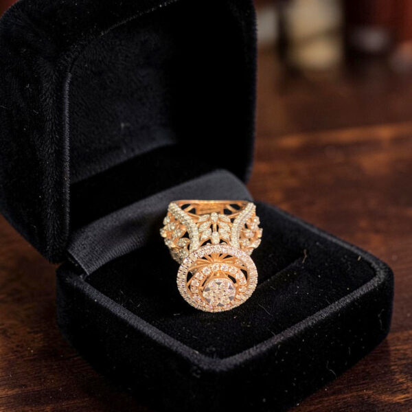 2.97 Cts Round Brilliant F/VS1 Diamonds Double Halo Cluster Ring 14K Rose Gold