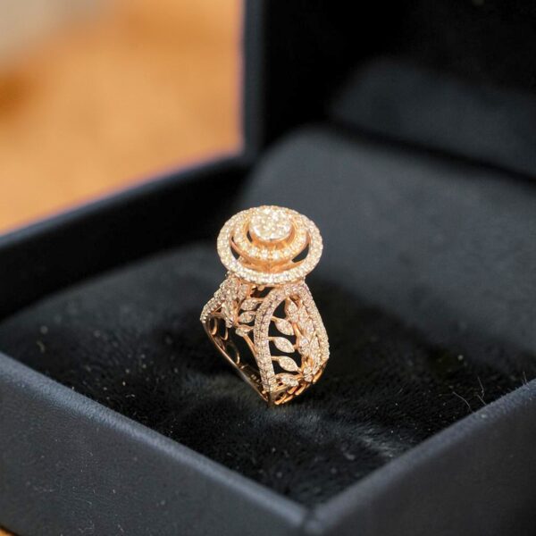 2.97 Cts Round Brilliant F/VS1 Diamonds Double Halo Cluster Ring 14K Rose Gold