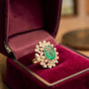 Stunning 2.41 Cts Pear Round Shape F/VS1 Diamonds Emerald Cocktail Ring 14K Gold