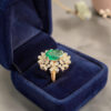 Stunning 2.41 Cts Pear Round Shape F/VS1 Diamonds Emerald Cocktail Ring 14K Gold