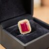 Pavé 0.68 Cts Round Brilliant F/VS1 Diamonds Ruby Bezel Set Ring 14K Rose Gold