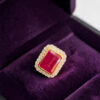 Pavé 0.68 Cts Round Brilliant F/VS1 Diamonds Ruby Bezel Set Ring 14K Rose Gold
