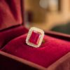 Pavé 0.68 Cts Round Brilliant F/VS1 Diamonds Ruby Bezel Set Ring 14K Rose Gold