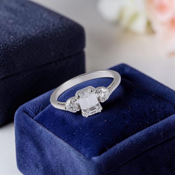R-670 (5) 1 Cts GIA Certified Emerald Heart Shape F/VS1 Diamonds Three-Stone Ring 14K Gold