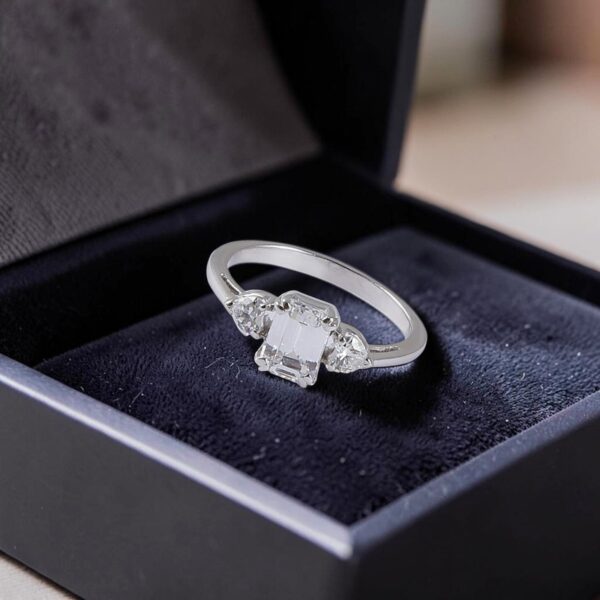 R-670 (6) 1 Cts GIA Certified Emerald Heart Shape F/VS1 Diamonds Three-Stone Ring 14K Gold