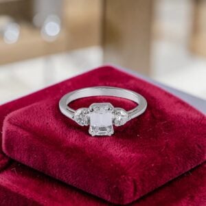 1 Cts GIA Certified Emerald Heart Shape F/VS1 Diamonds Three-Stone Ring 14K Gold
