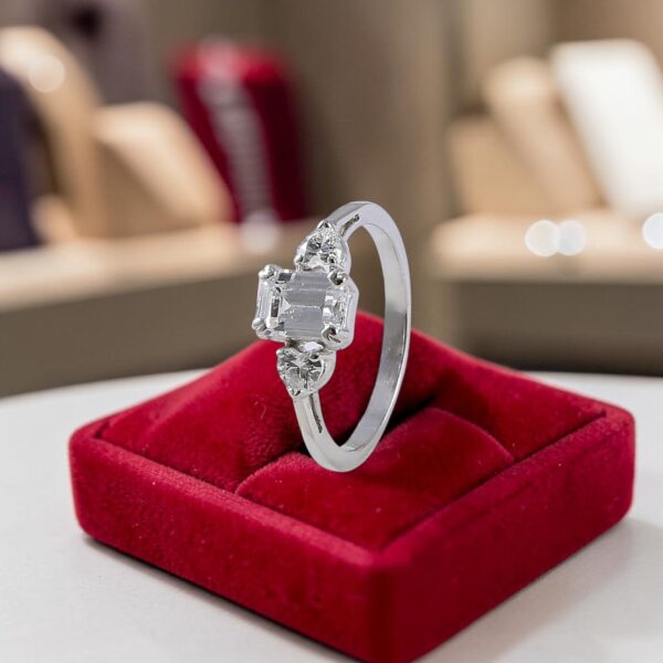 R-670 (8) 1 Cts GIA Certified Emerald Heart Shape F/VS1 Diamonds Three-Stone Ring 14K Gold