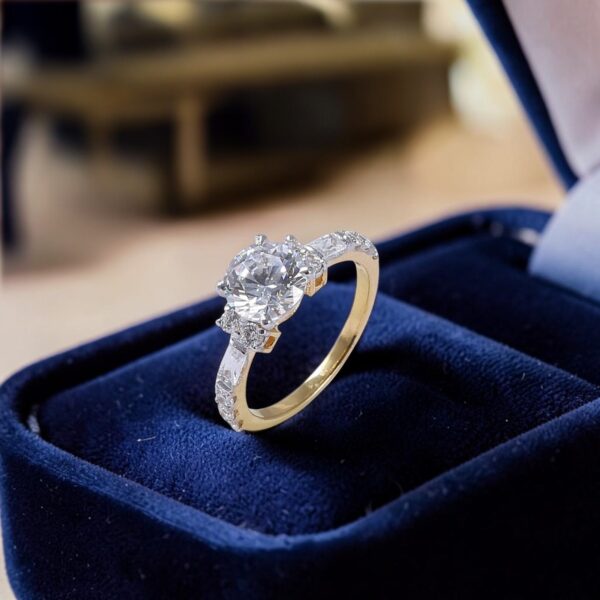 GIA Certified 1.15 Carats Round Baguette F/VS1 Diamonds Engagement Ring 14K Gold