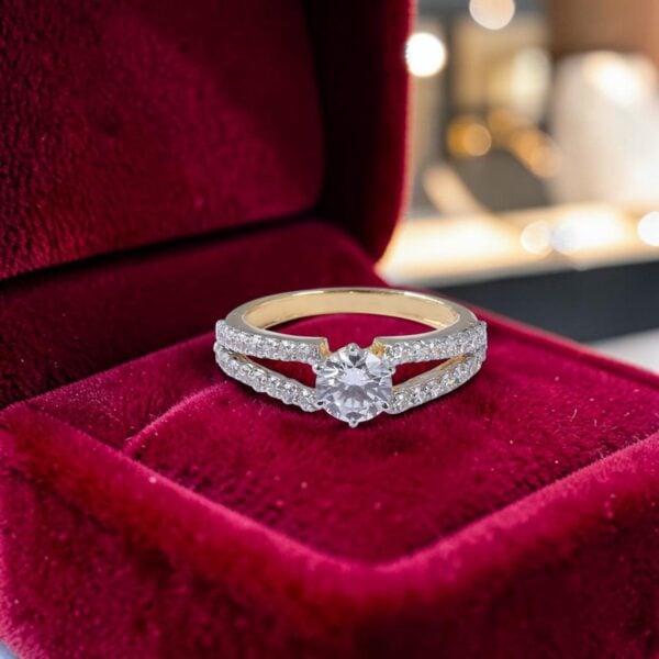 R-672 (5) 1.15 Cts GIA Certified Round Brilliant F/VS1 Diamonds Split Shank Ring 14K Gold