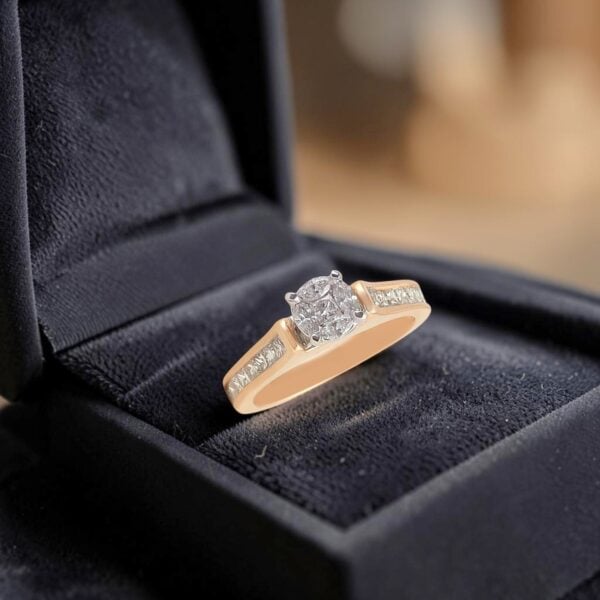 R-675 (6) Pavé 0.85 Cts Princess Marquise F/VS1 Diamonds Pressure Set Ring 14K Yellow Gold