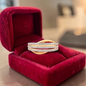 Pavé 0.60 Cts Round Brilliant F/VS1 Diamonds Three-Row Band Ring 18K Yellow Gold