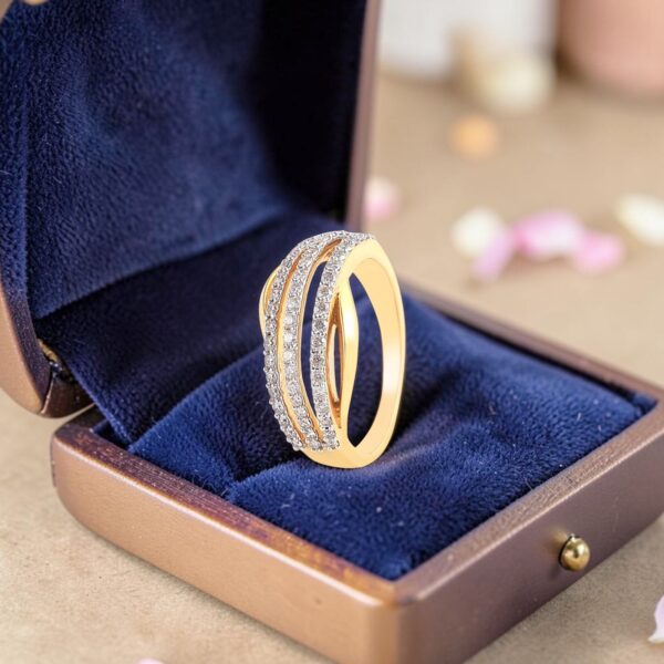 R-680 (6) Pavé 0.60 Cts Round Brilliant F/VS1 Diamonds Three-Row Band Ring 18K Yellow Gold