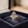 Exquisite 0.95 Cts Round Brilliant F/VS1 Diamonds Leaf Band Ring 14K Yellow Gold