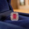 1.52 Cts Round Brilliant F/VS1 Diamonds Pavé Ruby Cocktail Ring 14K Yellow Gold