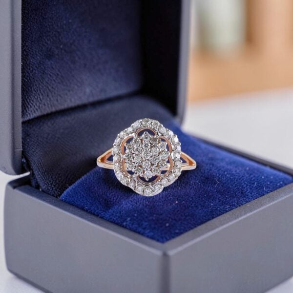 1.01 Cts Round Brilliant F/VS1 Diamonds Cluster Engagement Ring 18K Yellow Gold